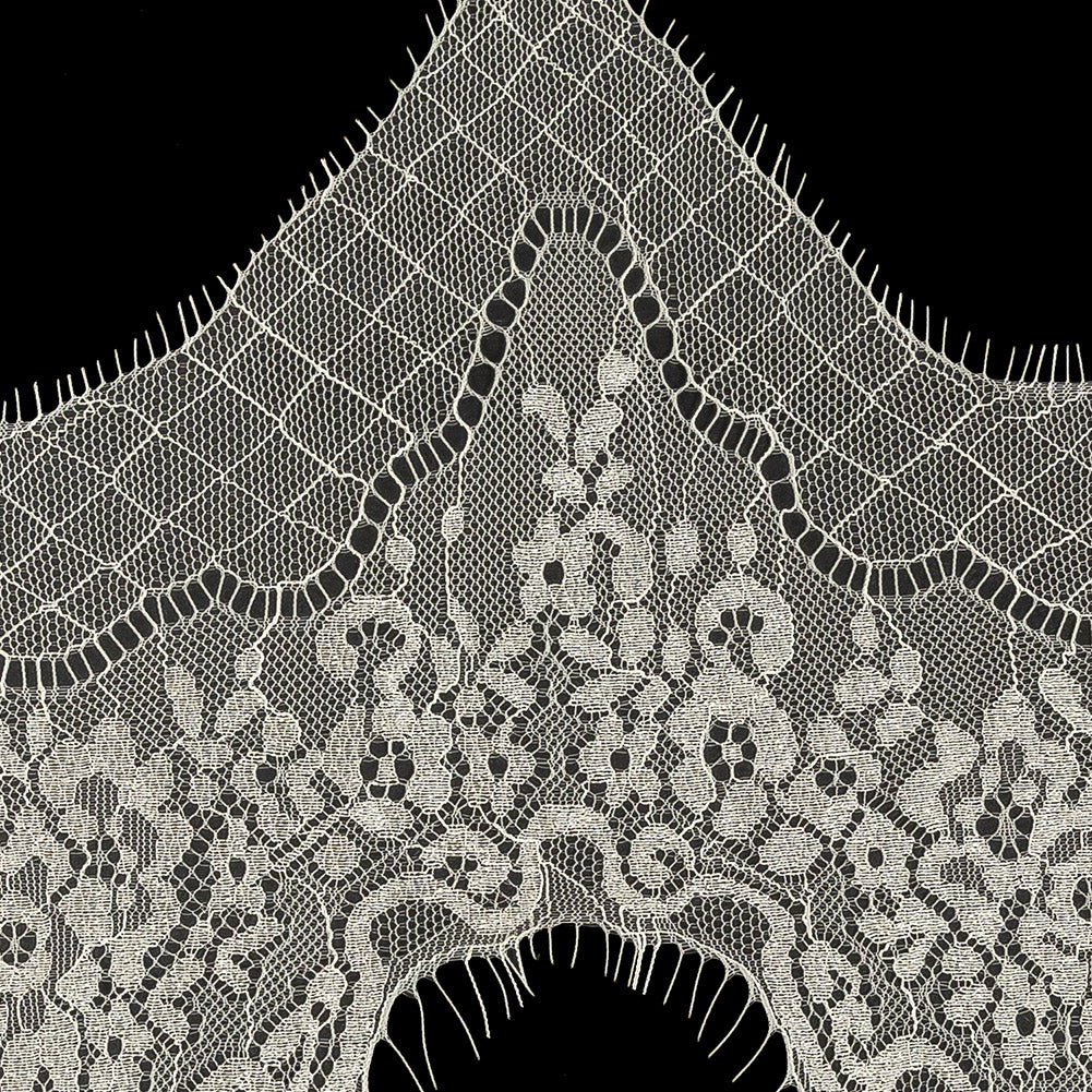 White Alyssum Floral Zig Zag Chantilly Lace Trim with Eyelash Fringe - 8.5" x 3yd Detail