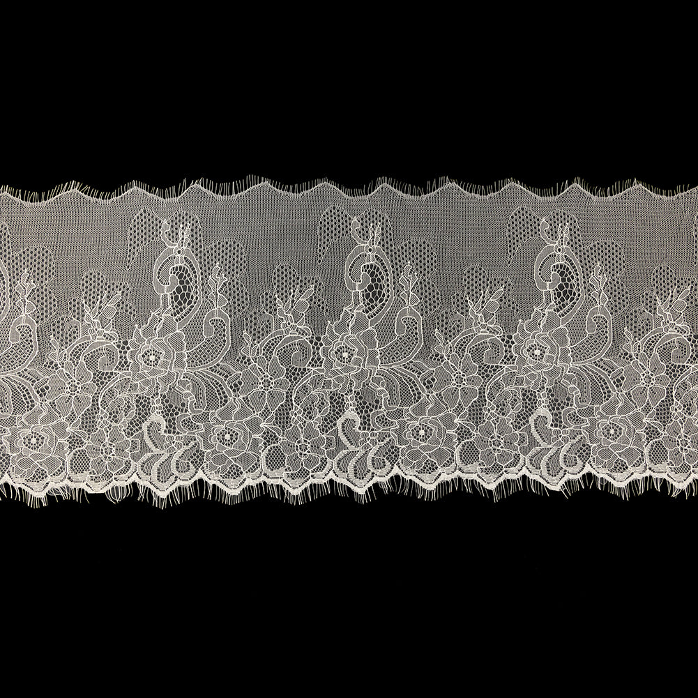 Blanc de Blanc Floral Chantilly Lace Trim with Eyelash Fringe - 10" x 3yd