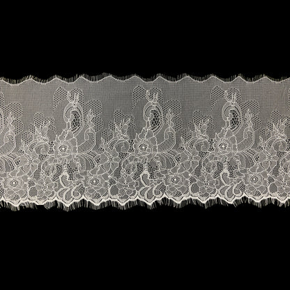 Blanc de Blanc Floral Chantilly Lace Trim with Eyelash Fringe - 10" x 3yd