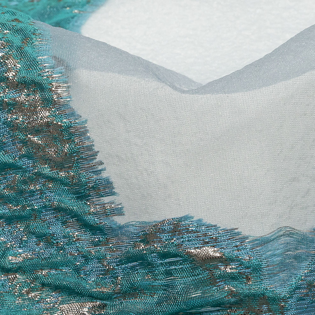 Metallic Blue and Silver Marbled Veins Luxury Burnout Brocade Detail