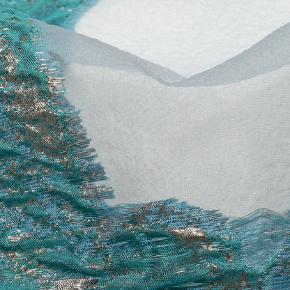 Metallic Blue and Silver Marbled Veins Luxury Burnout Brocade Detail