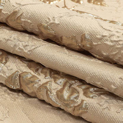 Metallic Gold and Beige Roses and Leaves Luxury Brocade Folded
