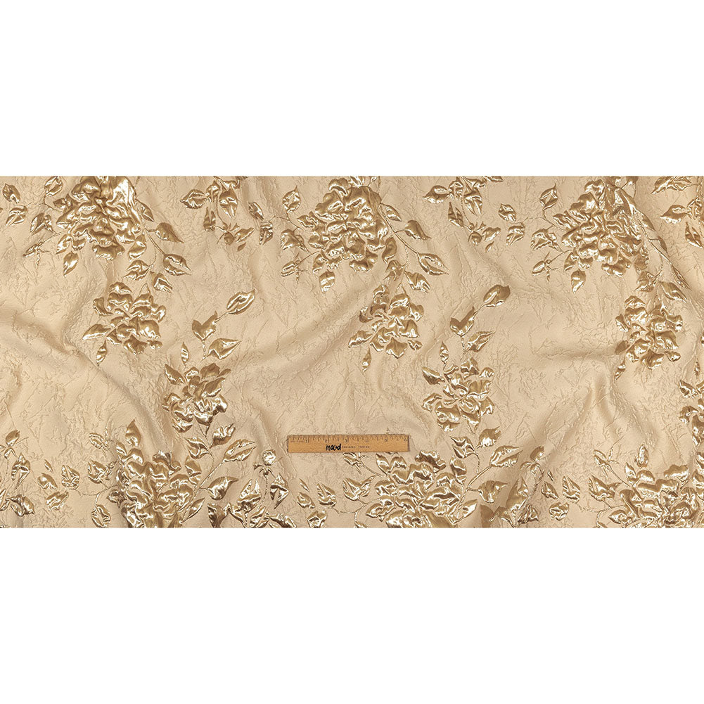 Metallic Gold and Beige Roses and Leaves Luxury Brocade Full