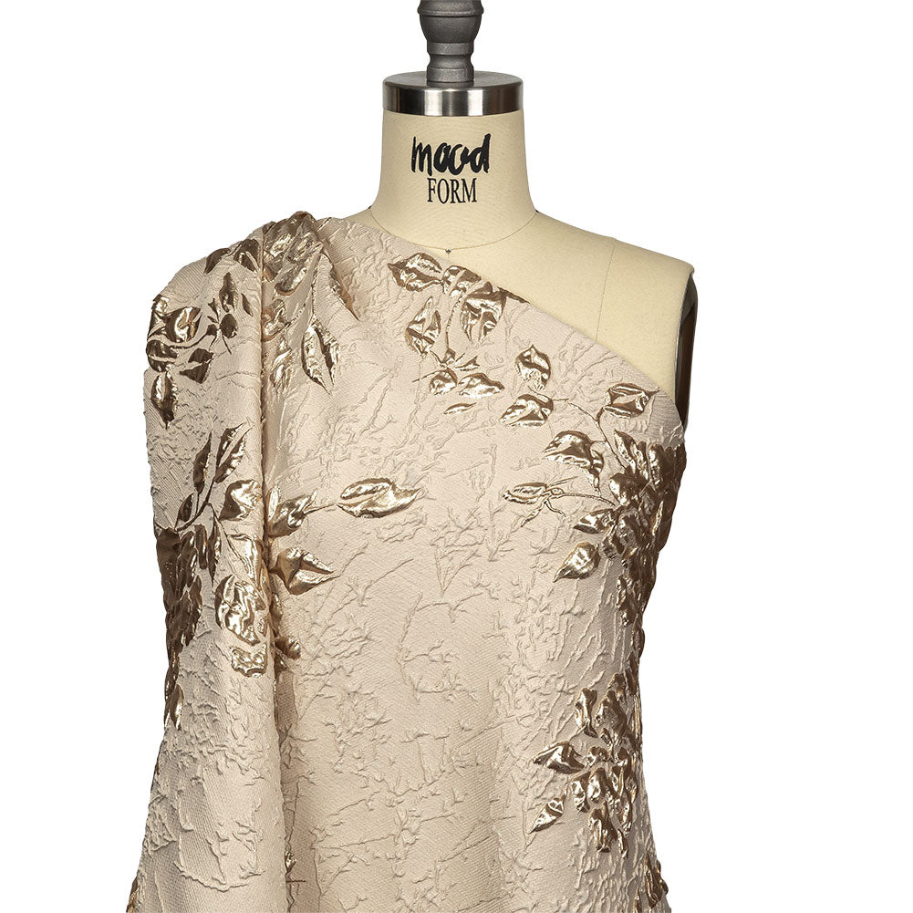 Metallic Gold and Beige Roses and Leaves Luxury Brocade Drape