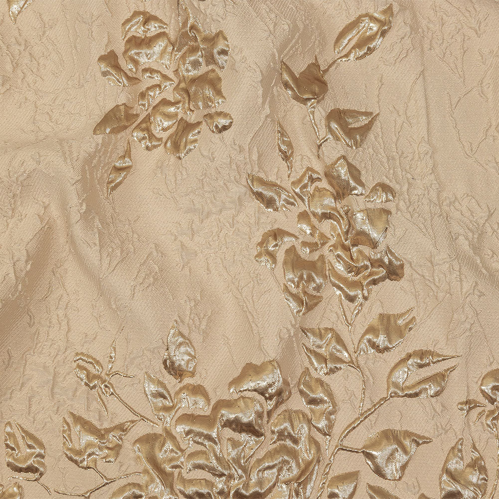 Metallic Gold and Beige Roses and Leaves Luxury Brocade