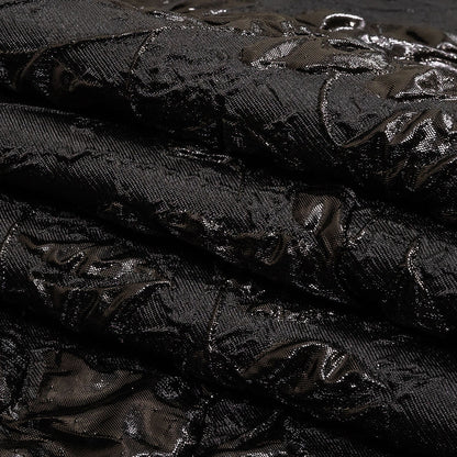 Metallic Black Roses and Leaves Luxury Brocade Folded