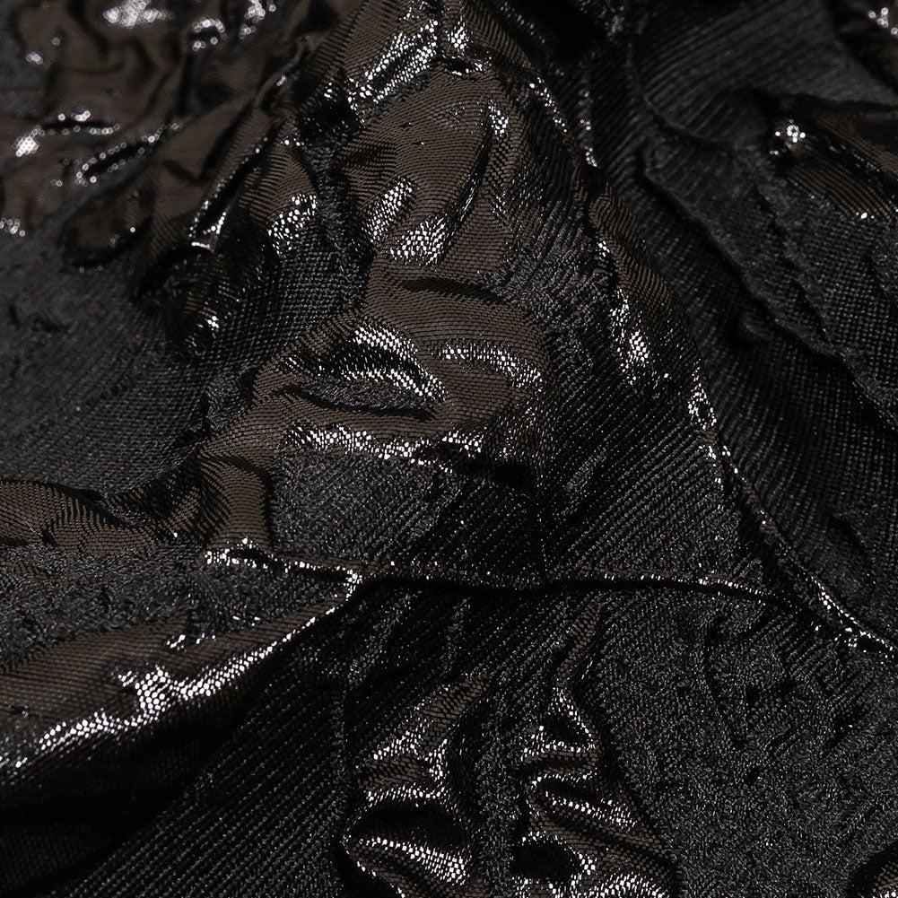 Metallic Black Roses and Leaves Luxury Brocade Detail