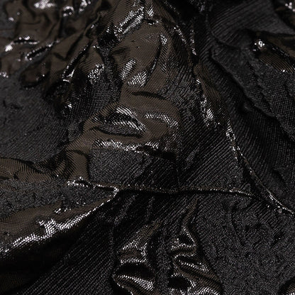 Metallic Black Roses and Leaves Luxury Brocade Detail