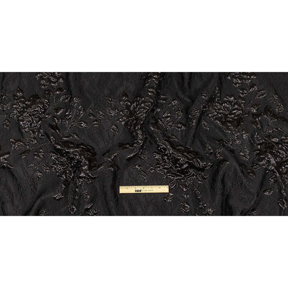 Metallic Black Roses and Leaves Luxury Brocade Full