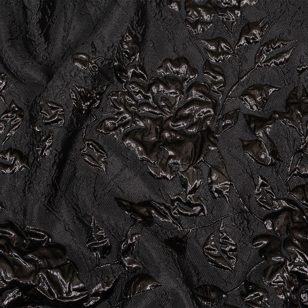 Metallic Black Roses and Leaves Luxury Brocade