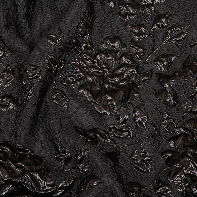 Metallic Black Roses and Leaves Luxury Brocade