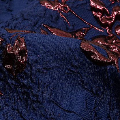 Metallic Aubergine and Blue Depths Roses and Leaves Luxury Brocade Detail