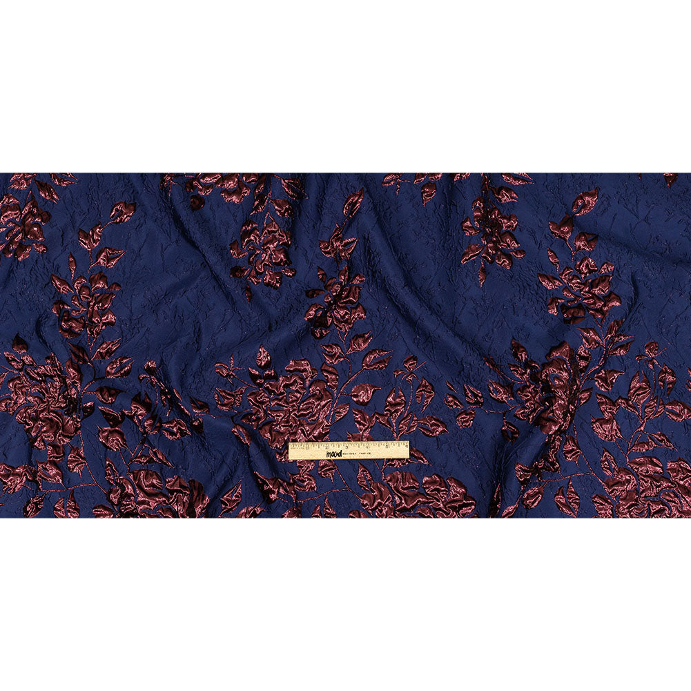 Metallic Aubergine and Blue Depths Roses and Leaves Luxury Brocade Full