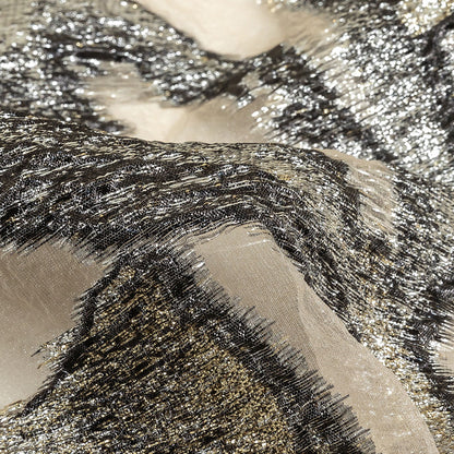 Metallic Silver and Gold Oversized Flowers Luxury Burnout Brocade Detail