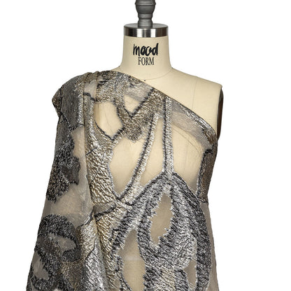 Metallic Silver and Gold Oversized Flowers Luxury Burnout Brocade Drape
