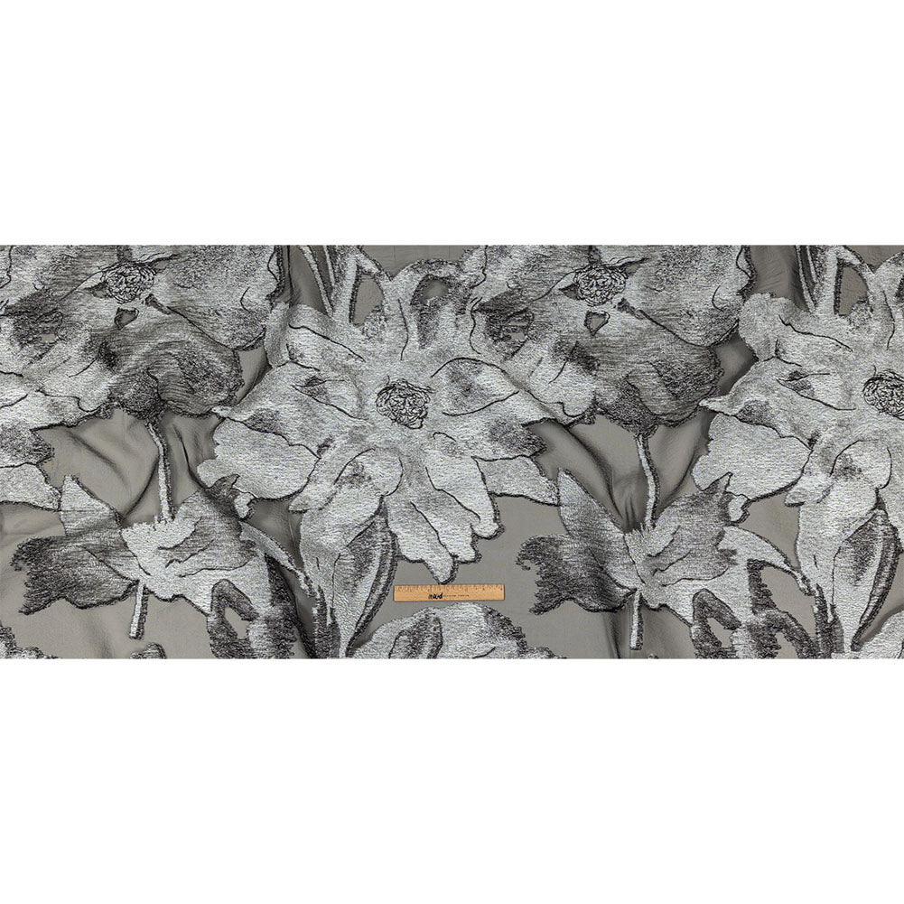 Metallic Black and White Oversized Flowers Luxury Burnout Brocade Full