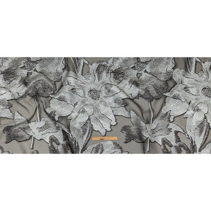 Metallic Black and White Oversized Flowers Luxury Burnout Brocade Full
