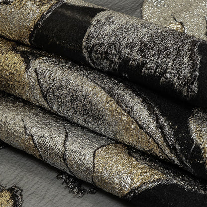 Metallic Silver, Gold and Black Oversized Flowers Luxury Burnout Brocade Folded