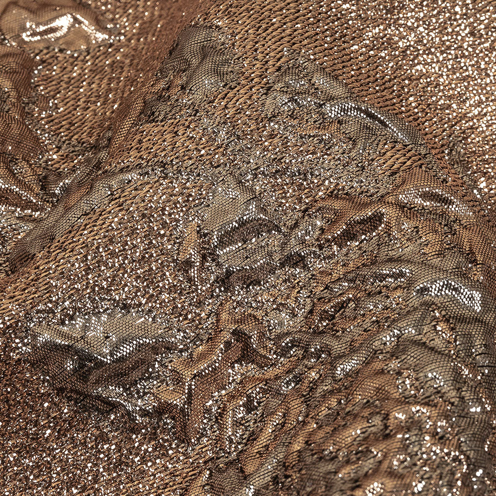 Metallic Gunmetal and Copper Floral Luxury Brocade Detail
