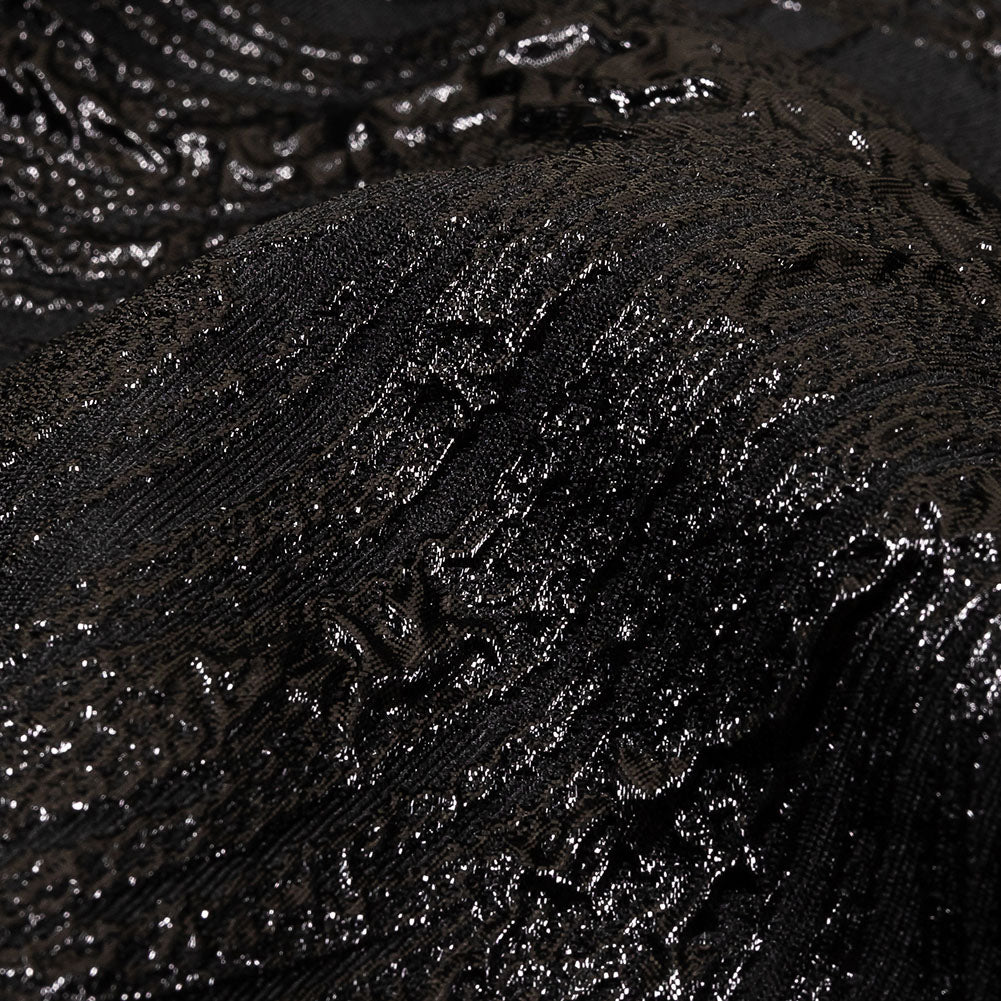Metallic Black Feathers Luxury Brocade Detail