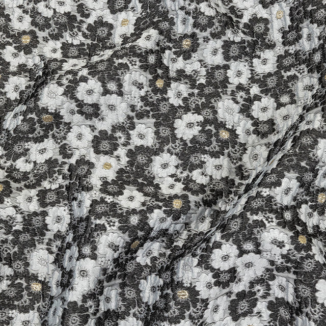 Black, Gray and Metallic Gold Floral Luxury Brocade