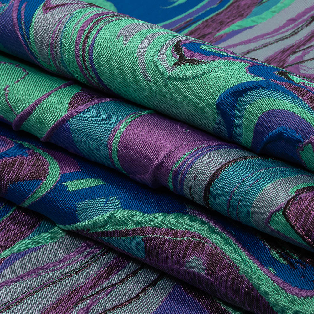 Lilac, Seafoam and Blue Marbled Metallic Luxury Brocade Folded