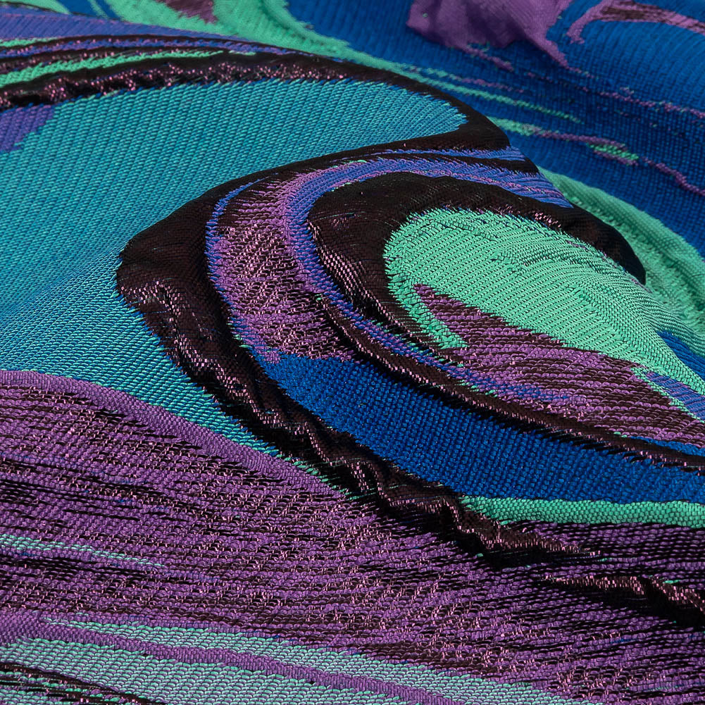 Lilac, Seafoam and Blue Marbled Metallic Luxury Brocade Detail
