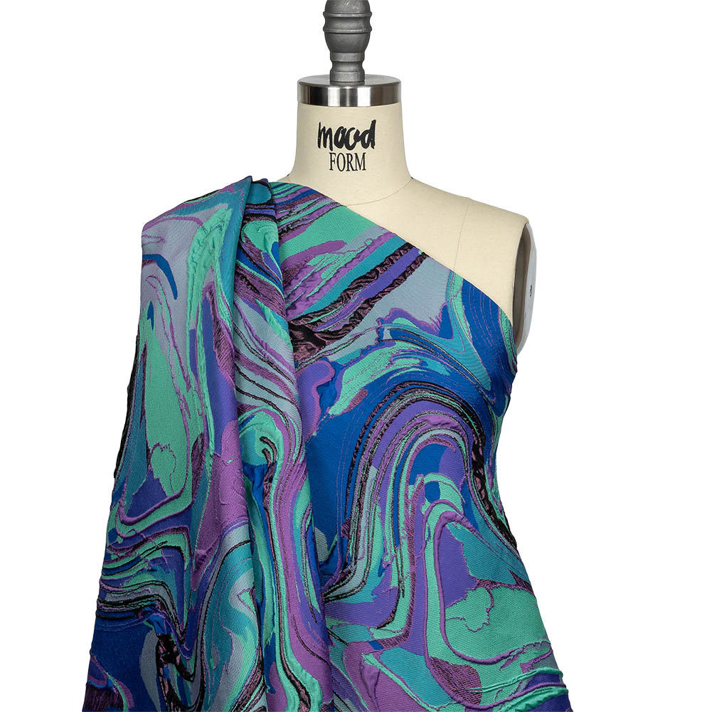 Lilac, Seafoam and Blue Marbled Metallic Luxury Brocade Drape