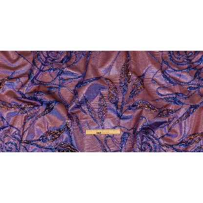 Metallic Iridescent Rose Gold and Bright Blue Floral Luxury Brocade Full