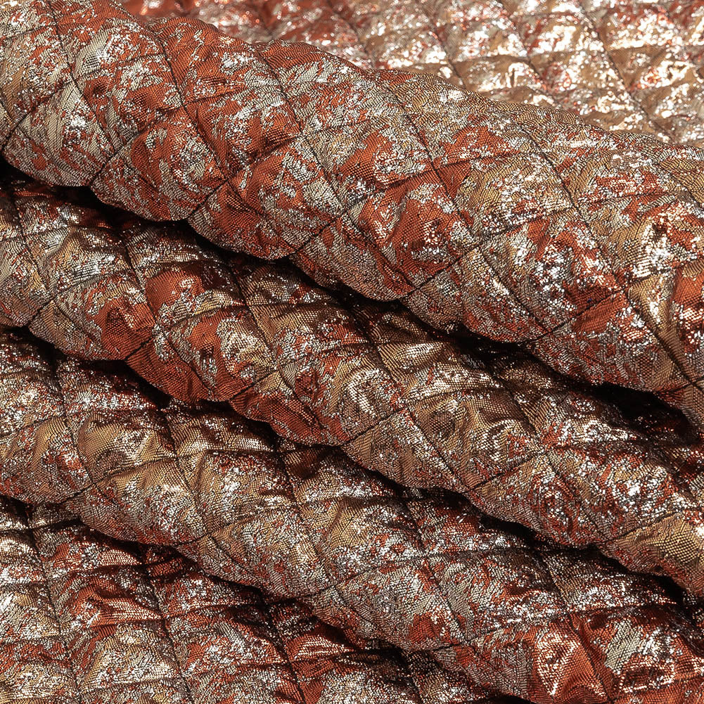 Metallic Copper, Bronze and Silver Diamond Quilted Luxury Brocade Folded