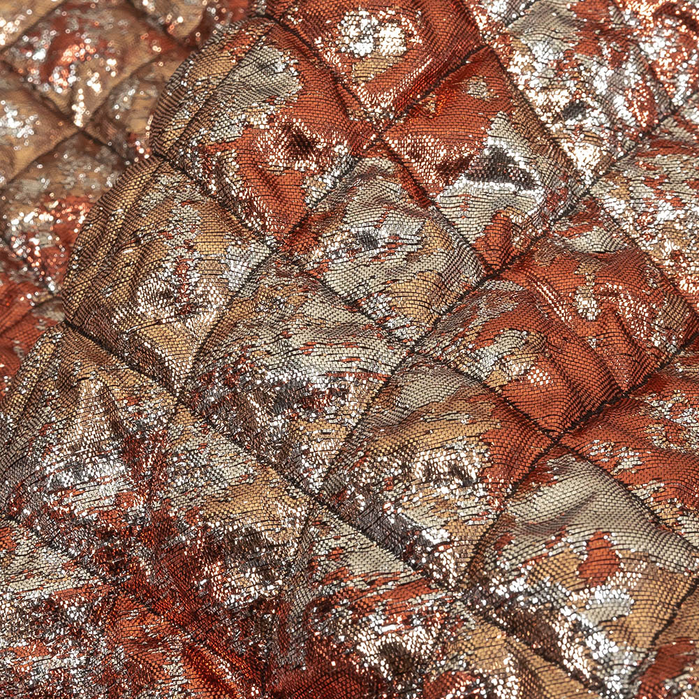 Metallic Copper, Bronze and Silver Diamond Quilted Luxury Brocade Detail