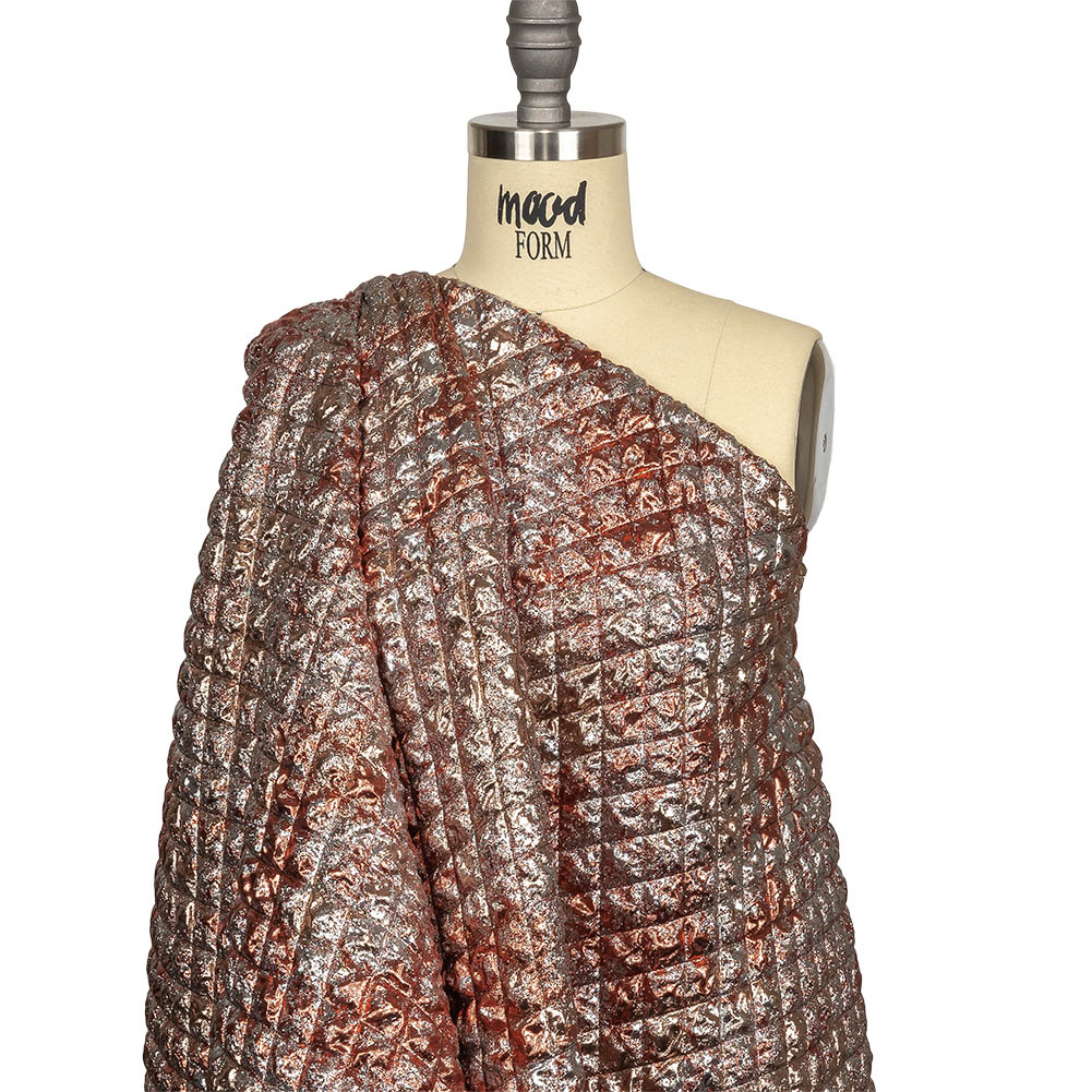 Metallic Copper, Bronze and Silver Diamond Quilted Luxury Brocade Drape