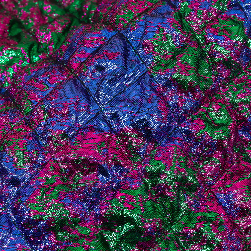 Metallic Green, Blue and Fuchsia Diamond Quilted Luxury Brocade Detail