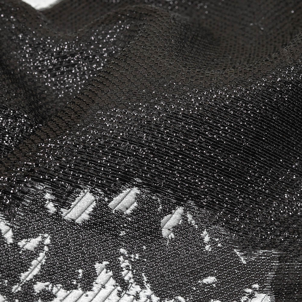 Metallic Black and White Floral Luxury Burnout Brocade Detail