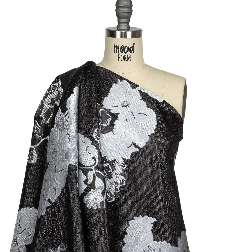 Metallic Black and White Floral Luxury Burnout Brocade Drape
