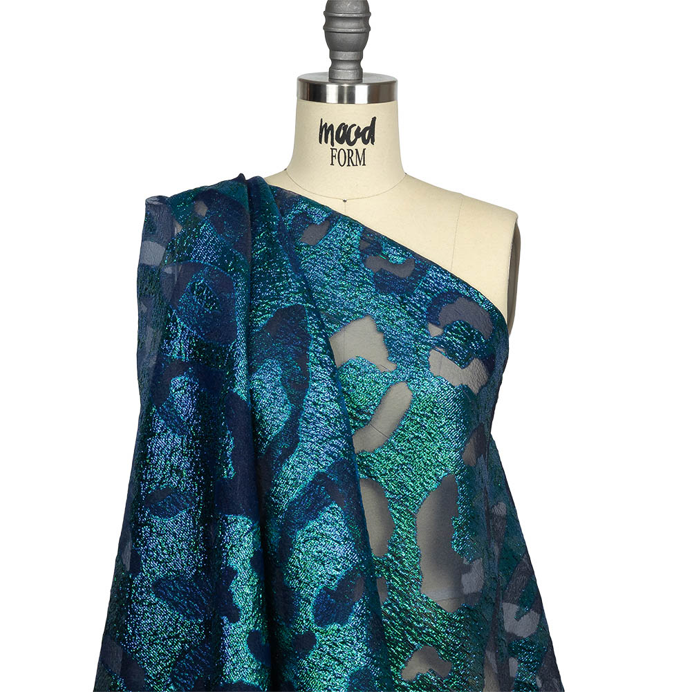 Metallic Royal and Emerald Animal Spots Luxury Burnout Brocade Drape