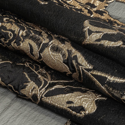 Metallic Gold and Black Roses Luxury Organza Burnout Brocade Folded