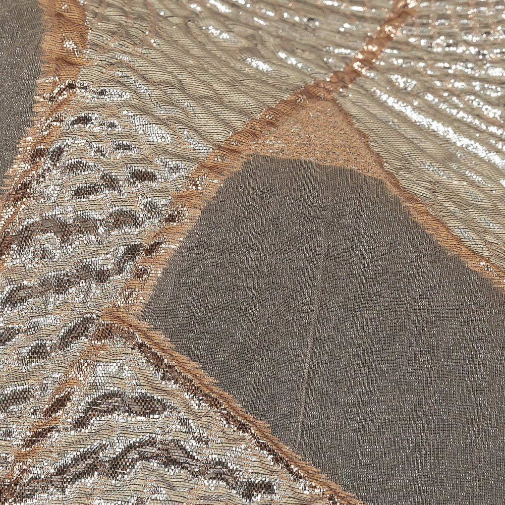 Metallic Silver and Rose Gold Abstract Luxury Burnout Brocade Detail
