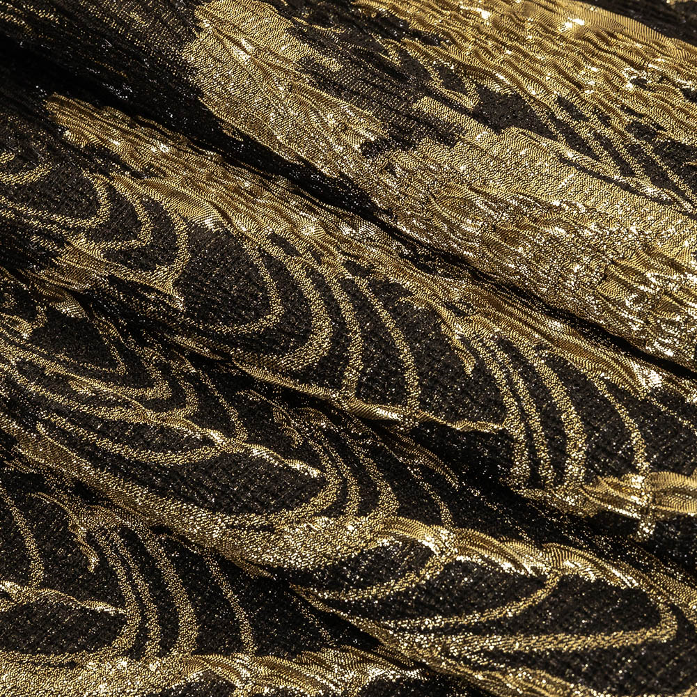 Metallic Gold and Black Wood Grain Luxury Plisse Brocade Folded