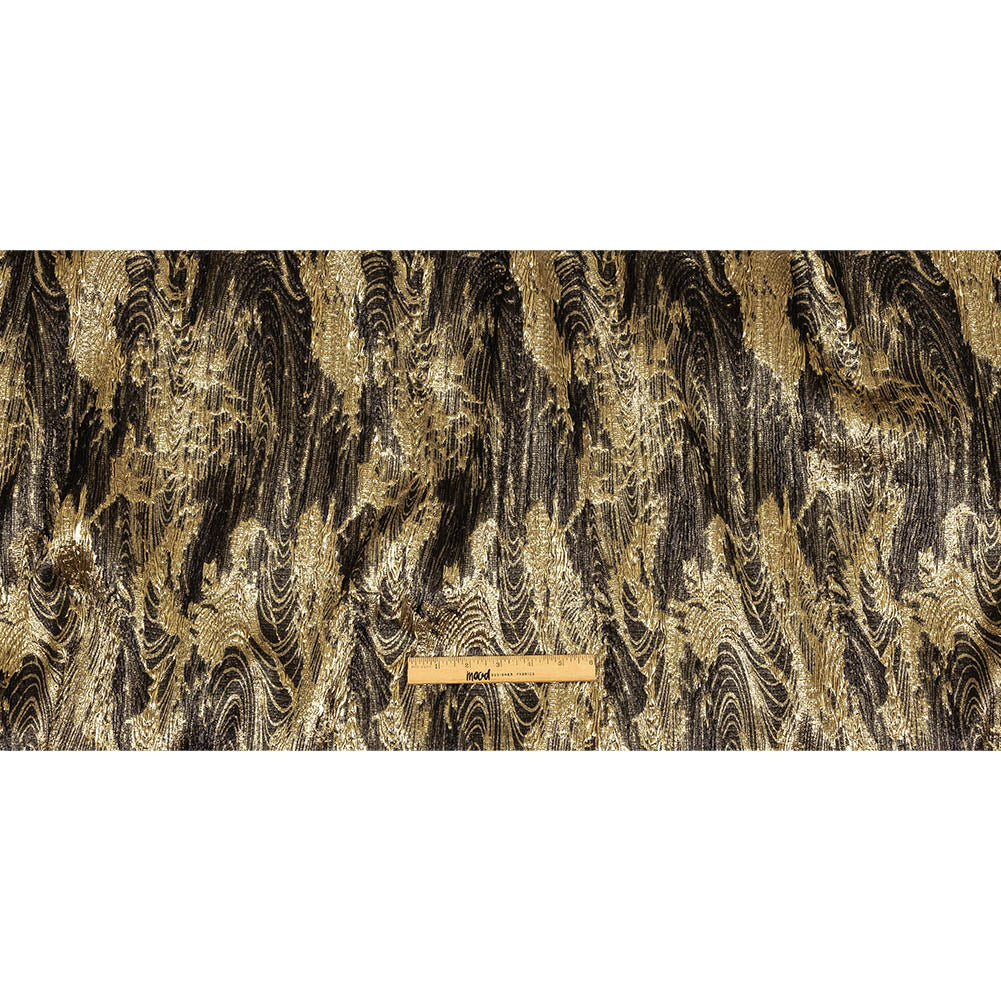Metallic Gold and Black Wood Grain Luxury Plisse Brocade Full