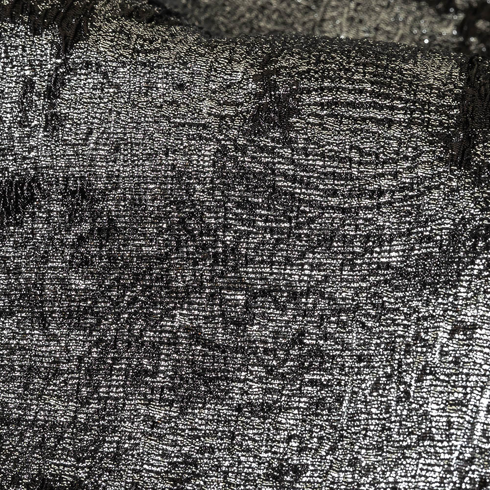 Metallic Silver and Black Abstract Luxury Plisse Brocade Detail