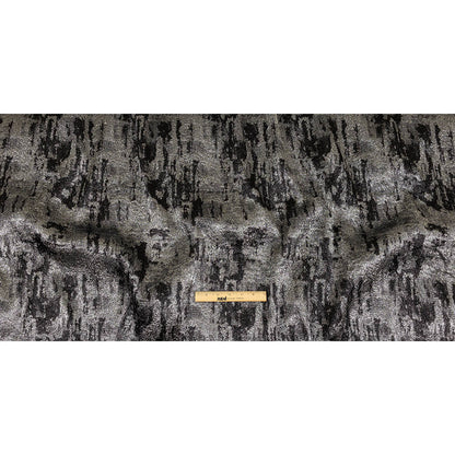 Metallic Silver and Black Abstract Luxury Plisse Brocade Full