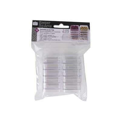 10 Square Stacker Jars with 2 Lids - 1.25" x 2.3" Detail