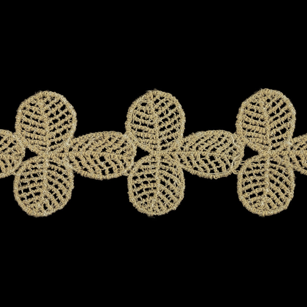 Greige Leafy Cotton Blend Venise Lace Trim - 1.375" Detail