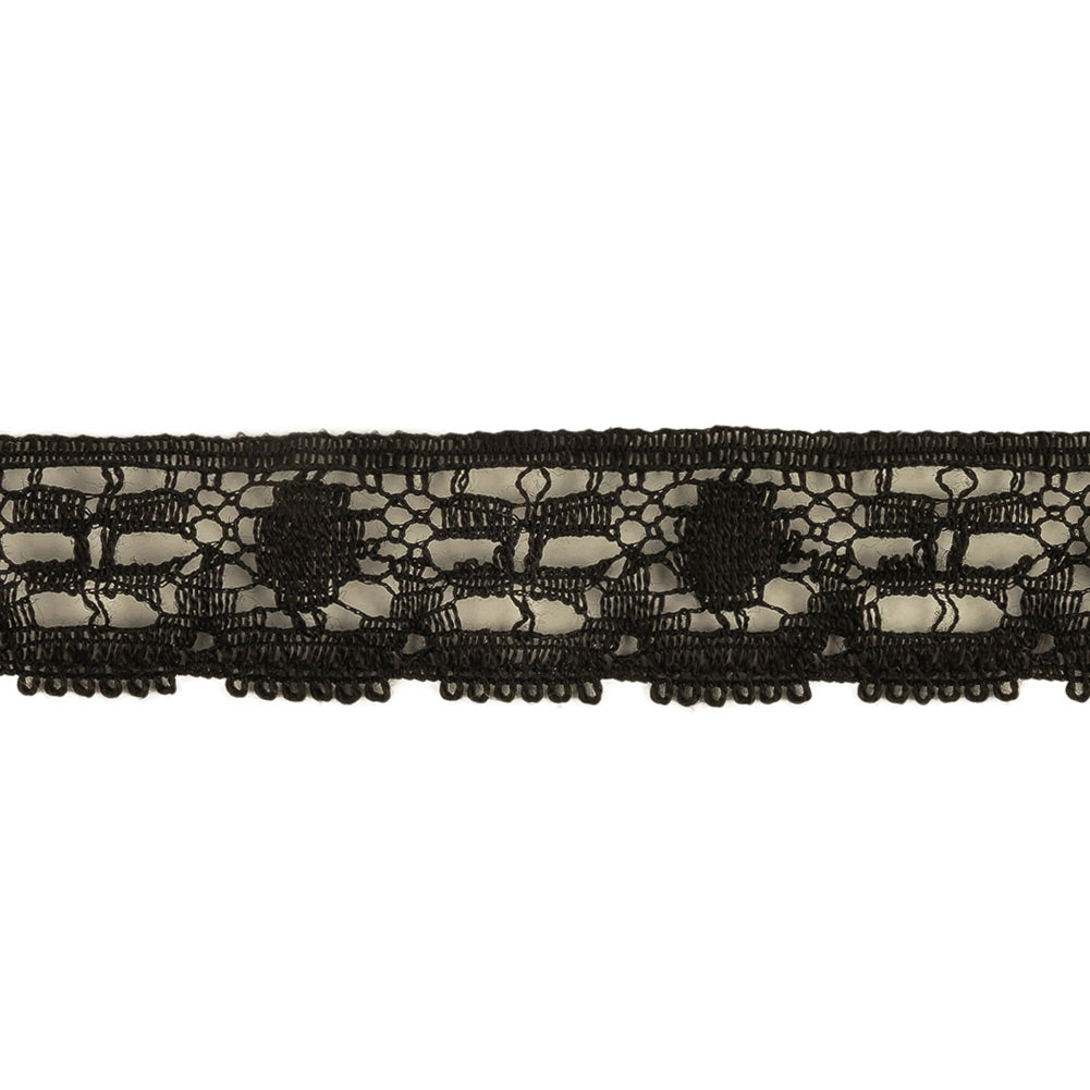 Black Abstracted Floral Cotton Blend Lace Trim - 0.75" Detail