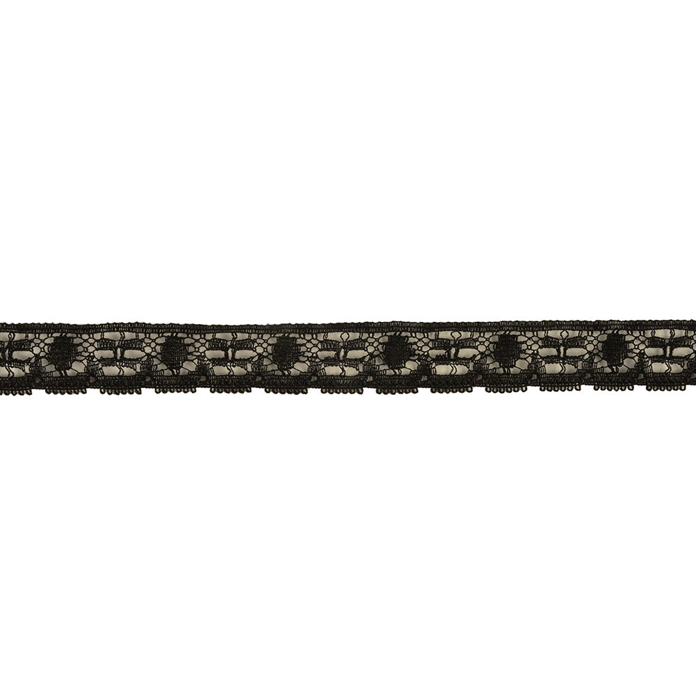 Black Abstracted Floral Cotton Blend Lace Trim - 0.75"