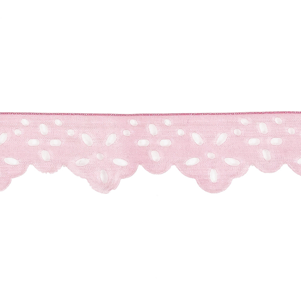 Shimmering Pink Scalloped Burnout Organza Trim - 1" Detail