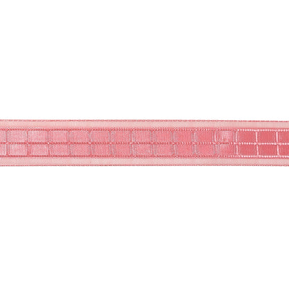 Bubblegum Pink Windowpane Checks and Sheer Borders Woven Ribbon - 0.625" Detail