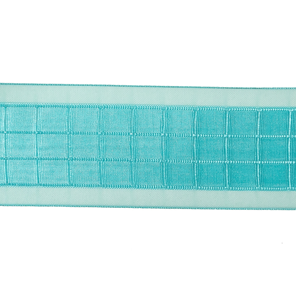 Turquoise Windowpane Checks and Sheer Borders Woven Ribbon - 1.5" Detail