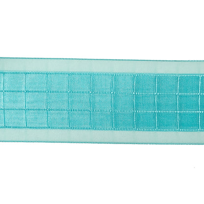 Turquoise Windowpane Checks and Sheer Borders Woven Ribbon - 1.5" Detail